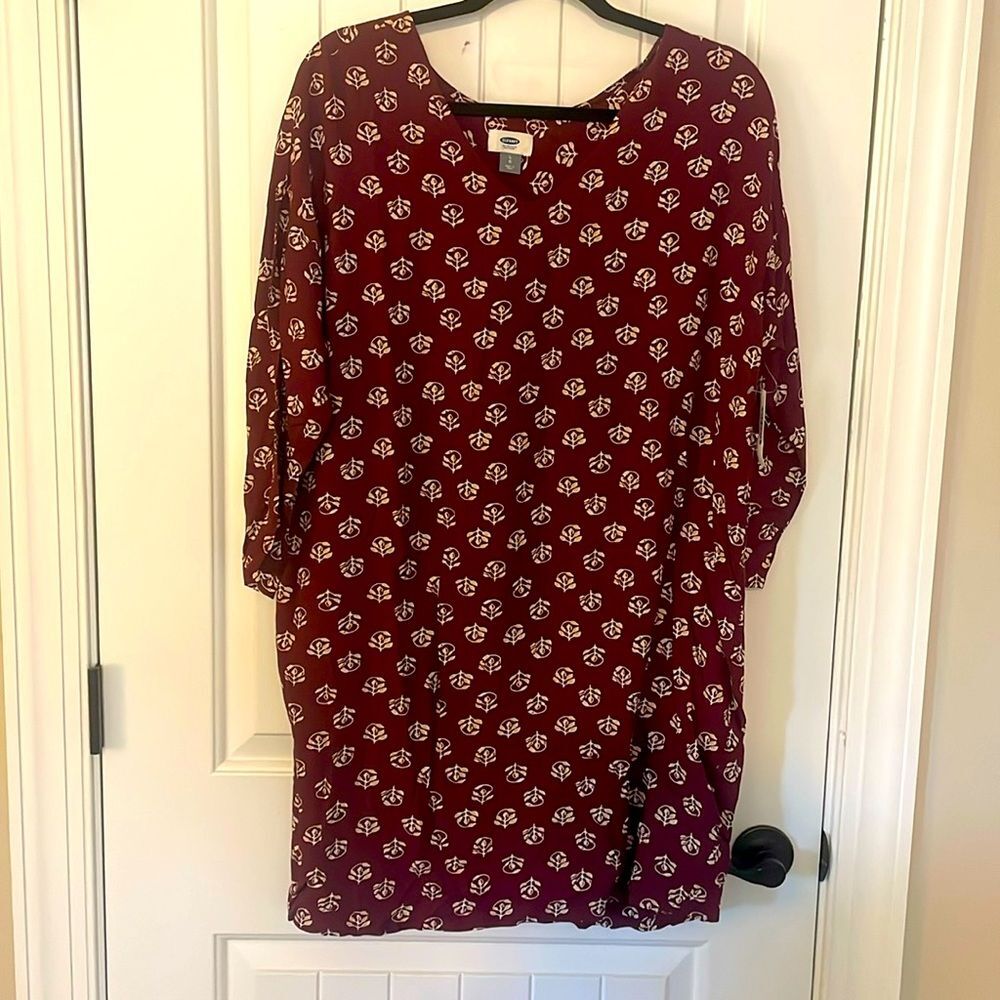 Old Navy Burgandy Floral Rayon Tunic Dress L BNWT